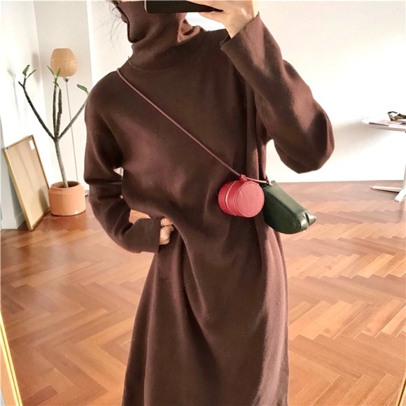 Brand-new brown turtle neck long sleeve dress - Picture 3 of 5